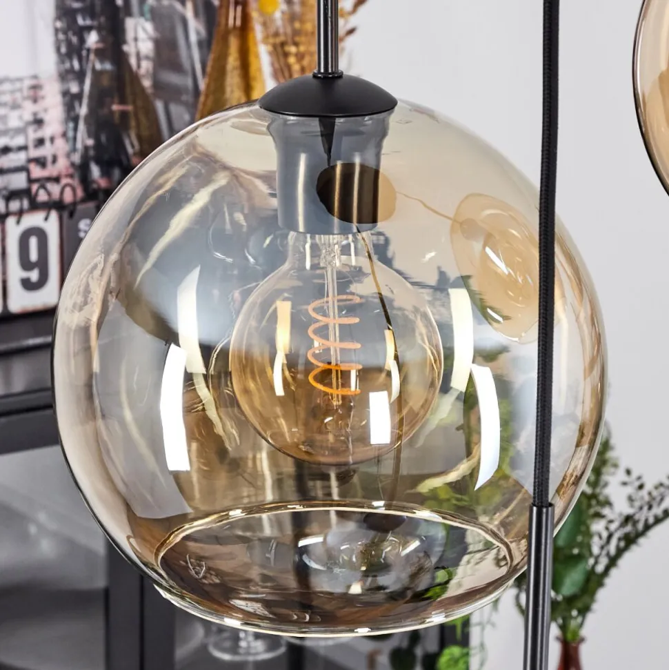 Suspension Verre 20 Cm, 25 Cm, 30Cm Koyoto Ambre, 3 Lumieres