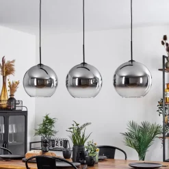 Suspension Verre 30 Cm Koyoto Clair, Fume, 3 Lumieres