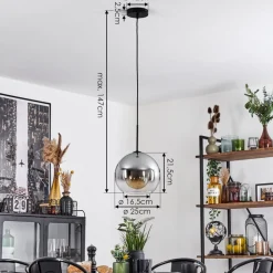 Suspension Verre 25 Cm Koyoto Clair, Fume, 1 Lumiere