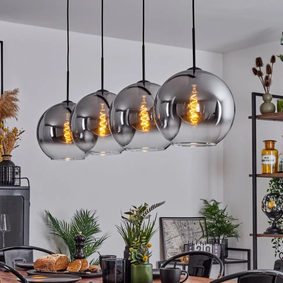 Suspension Verre 30 Cm Koyoto Clair, Fume, 4 Lumieres