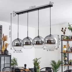 Suspension Verre 30 Cm Koyoto Clair, Fume, 4 Lumieres