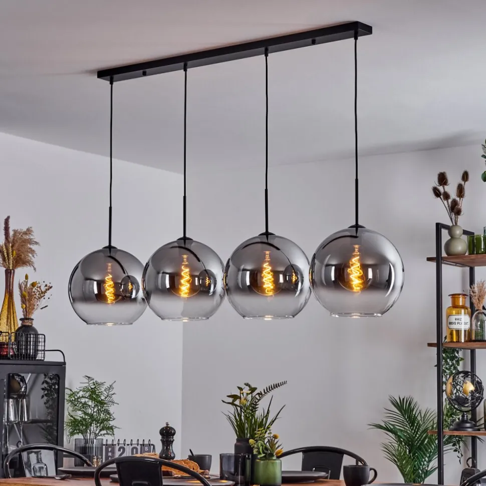 Suspension Verre 30 Cm Koyoto Clair, Fume, 4 Lumieres
