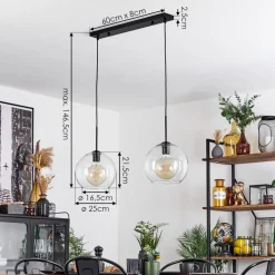 Suspension Verre 25 Cm Koyoto Clair, 2 Lumieres
