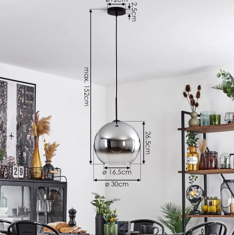 Suspension Verre 30 Cm Koyoto Chrome, Clair, Fume, 1 Lumiere