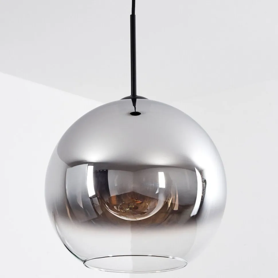 Suspension Verre 30 Cm Koyoto Chrome, Clair, Fume, 1 Lumiere