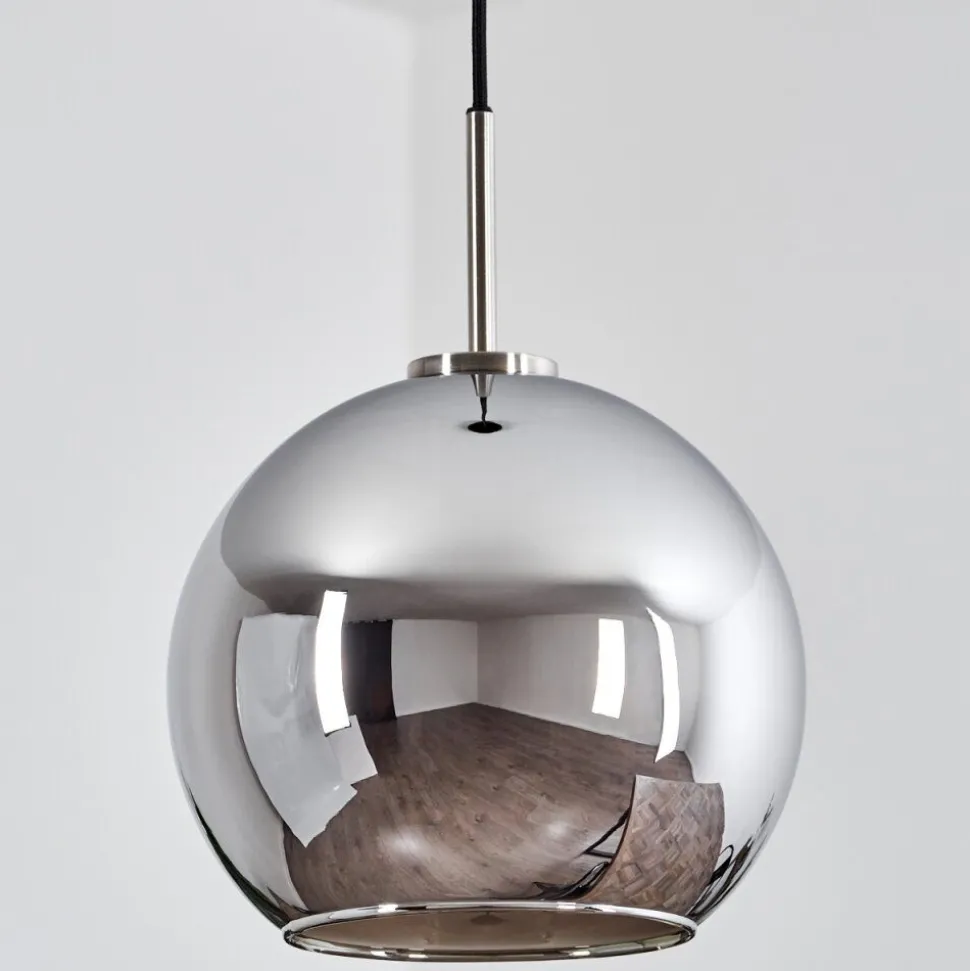 Suspension Verre 25 Cm Koyoto Noir, Argente, 1 Lumiere