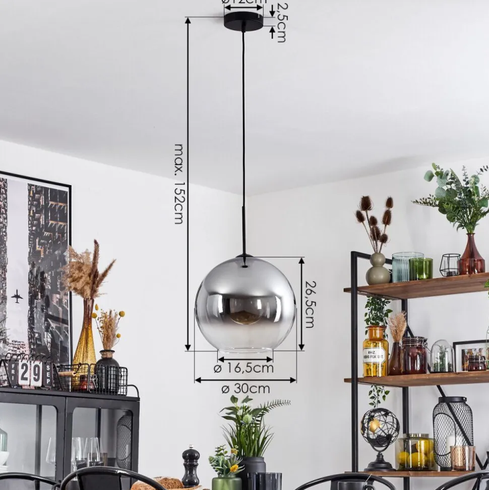 Suspension Verre 30 Cm Koyoto Clair, Fume, 1 Lumiere