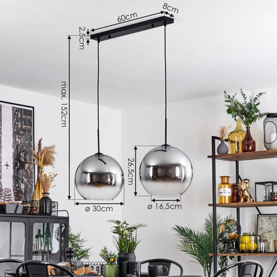 Suspension Verre 30 Cm Koyoto Clair, Fume, 2 Lumieres