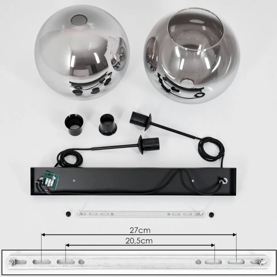 Suspension Verre 30 Cm Koyoto Clair, Fume, 2 Lumieres