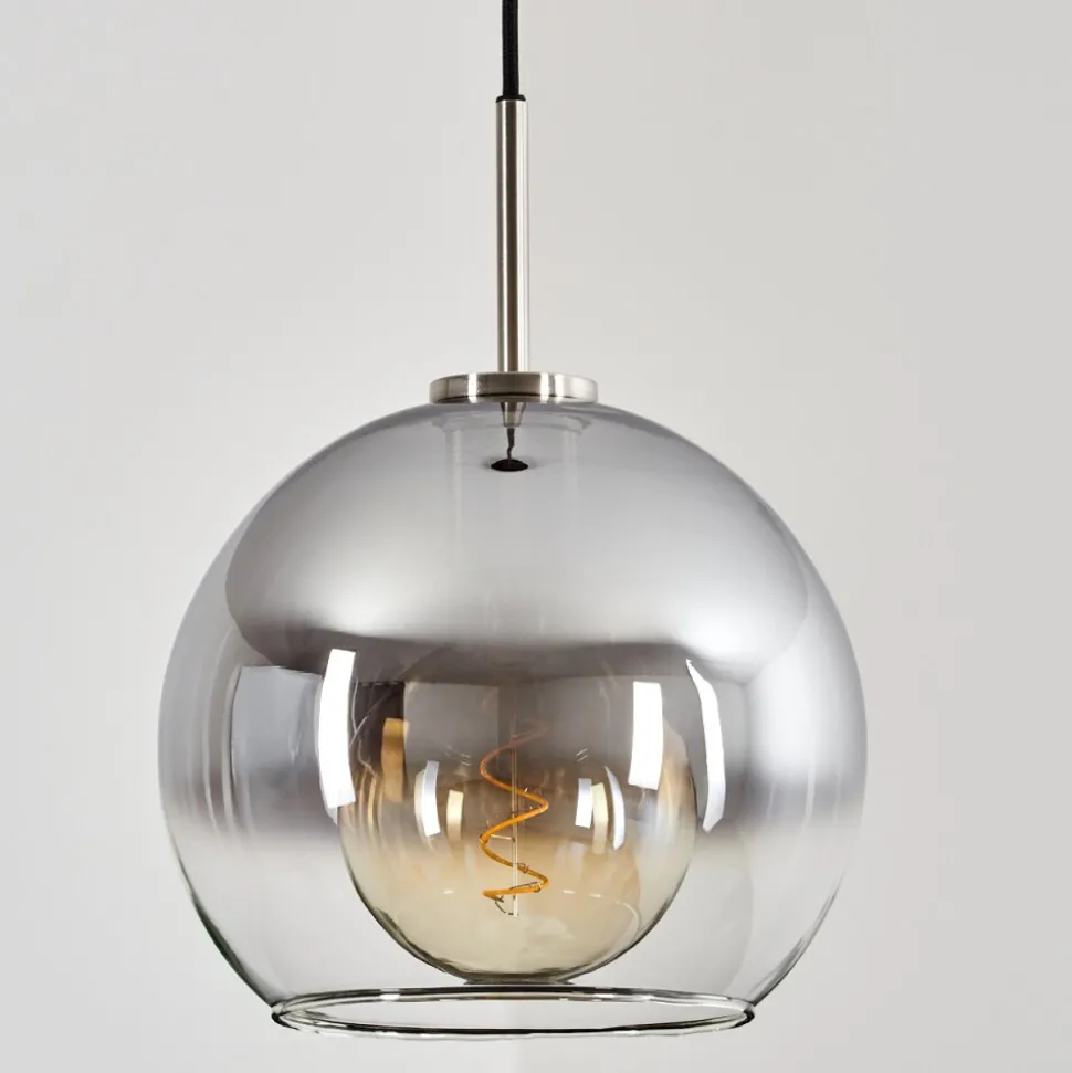 Suspension Verre 25 Cm Koyoto Noir, Argente, 1 Lumiere