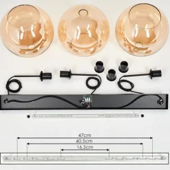 Suspension Verre 30 Cm Koyoto Ambre, 3 Lumieres