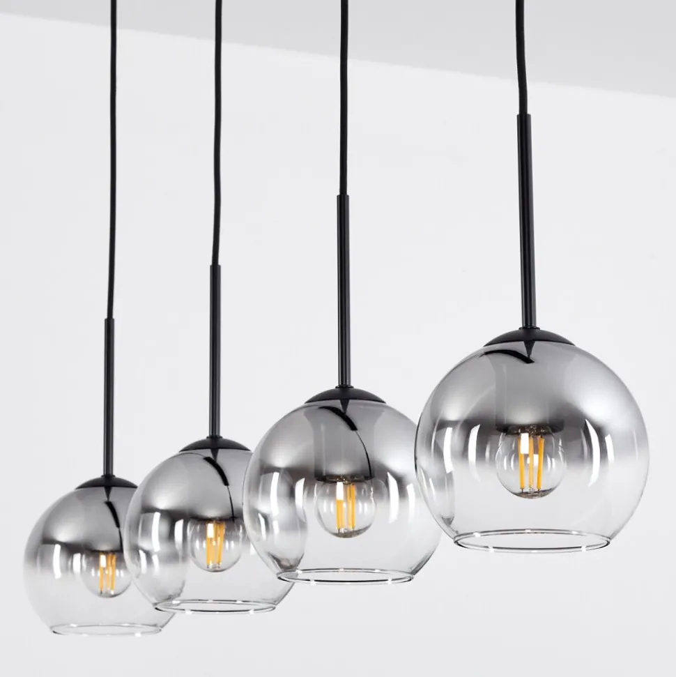 Suspension Verre 15 Cm Koyoto Clair, Fume, 4 Lumieres