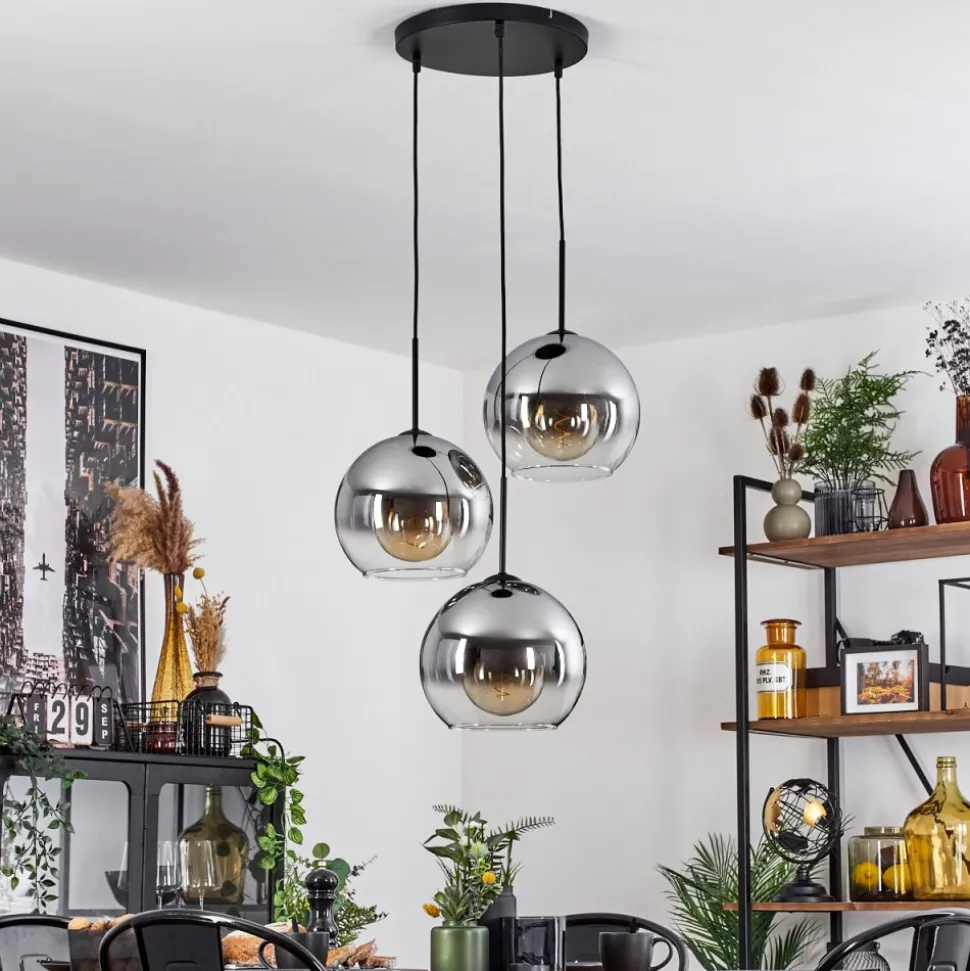 Suspension Verre 25 Cm Koyoto Clair, Fume, 3 Lumieres