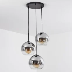Suspension Verre 25 Cm Koyoto Clair, Fume, 3 Lumieres