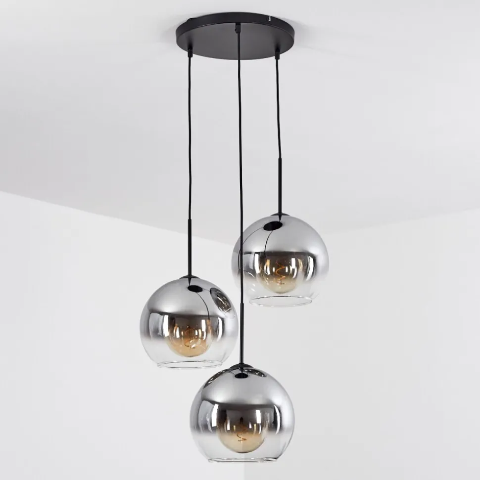 Suspension Verre 25 Cm Koyoto Clair, Fume, 3 Lumieres