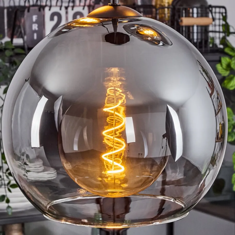 Suspension Verre 25 Cm Koyoto Clair, Fume, 3 Lumieres