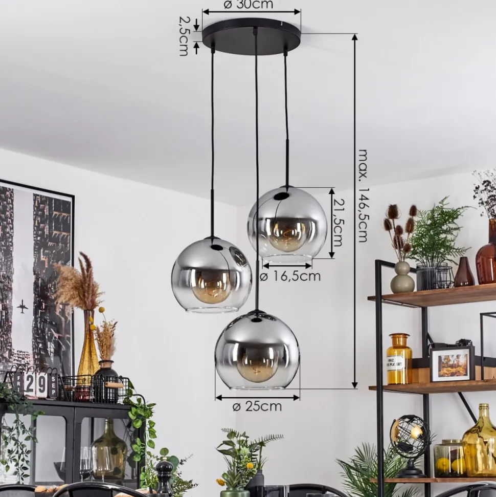 Suspension Verre 25 Cm Koyoto Clair, Fume, 3 Lumieres