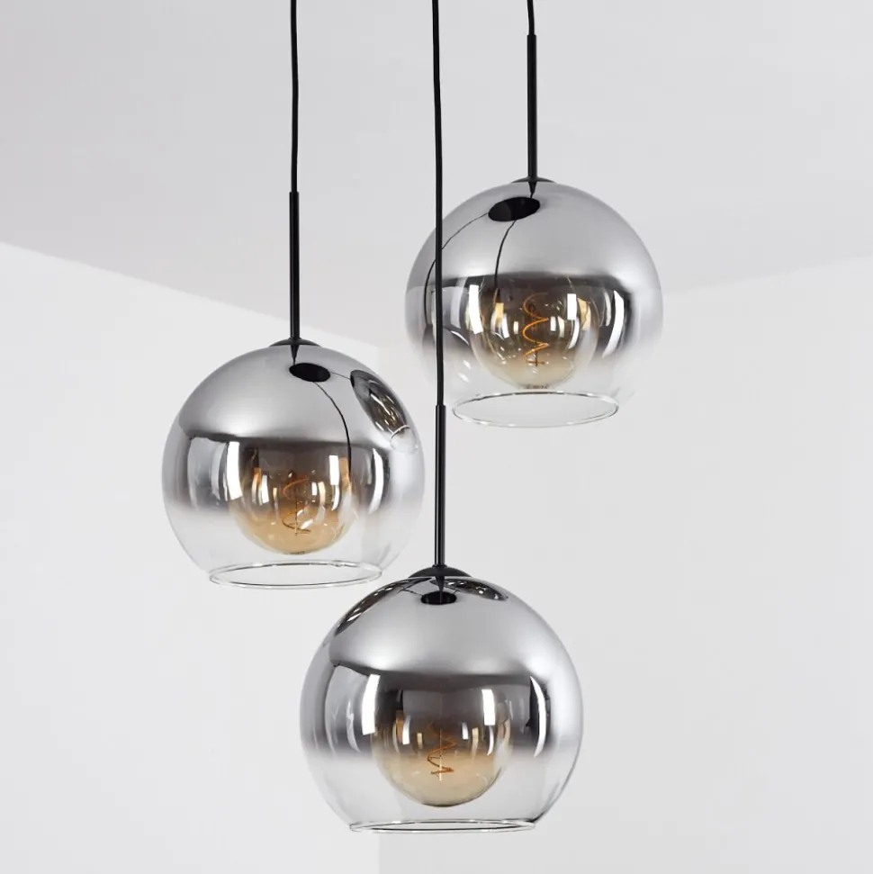 Suspension Verre 25 Cm Koyoto Clair, Fume, 3 Lumieres