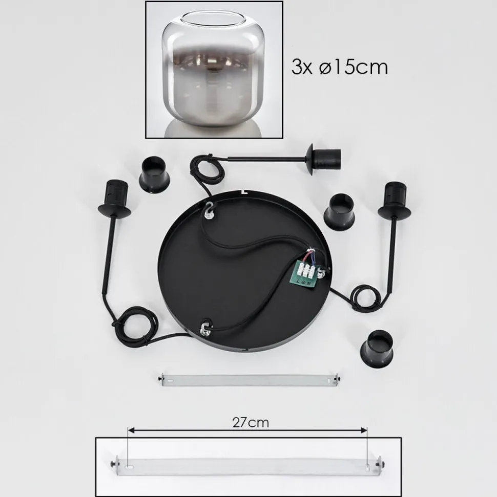 Suspension Verre 15 Cm Lauden Clair, Fume, 3 Lumieres
