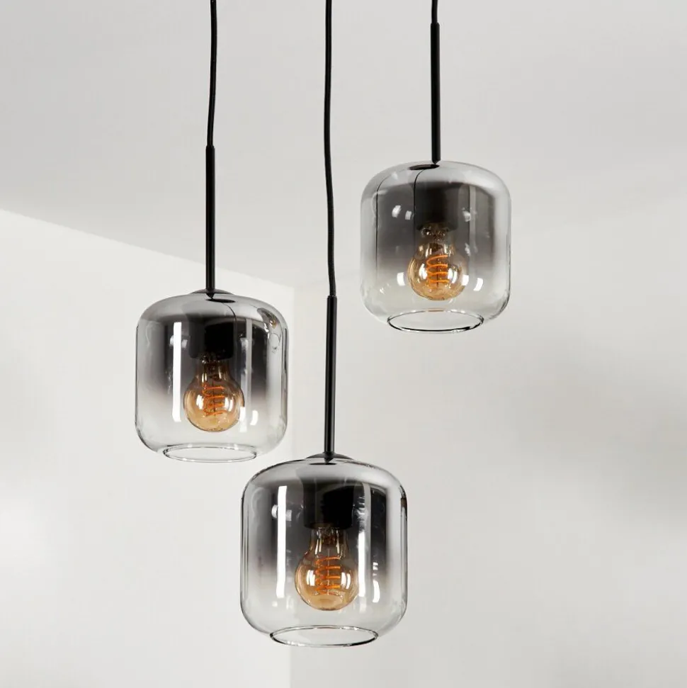 Suspension Verre 15 Cm Lauden Clair, Fume, 3 Lumieres