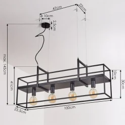 Suspension Victorine Chrome, Noir, 4 Lumieres