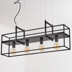 Suspension Victorine Chrome, Noir, 4 Lumieres