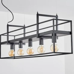 Suspension Victorine Chrome, Noir, 5 Lumieres