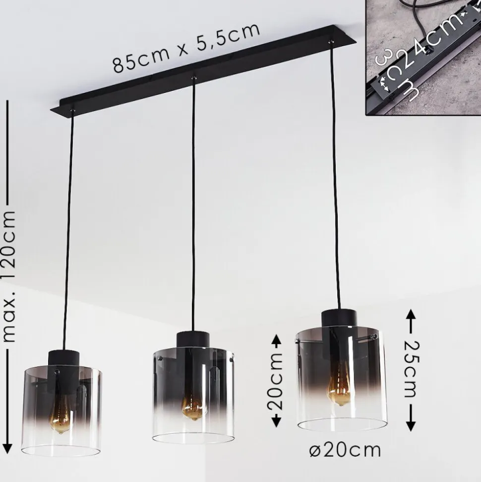 Suspension Wichit Noir, 3 Lumieres
