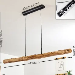 Suspension Winterthur Led Bois Clair, Noir, 1 Lumiere