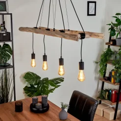 Suspension Yaak Brun, Noir, 4 Lumieres