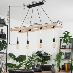 Suspension Yaak Brun, Noir, 4 Lumieres