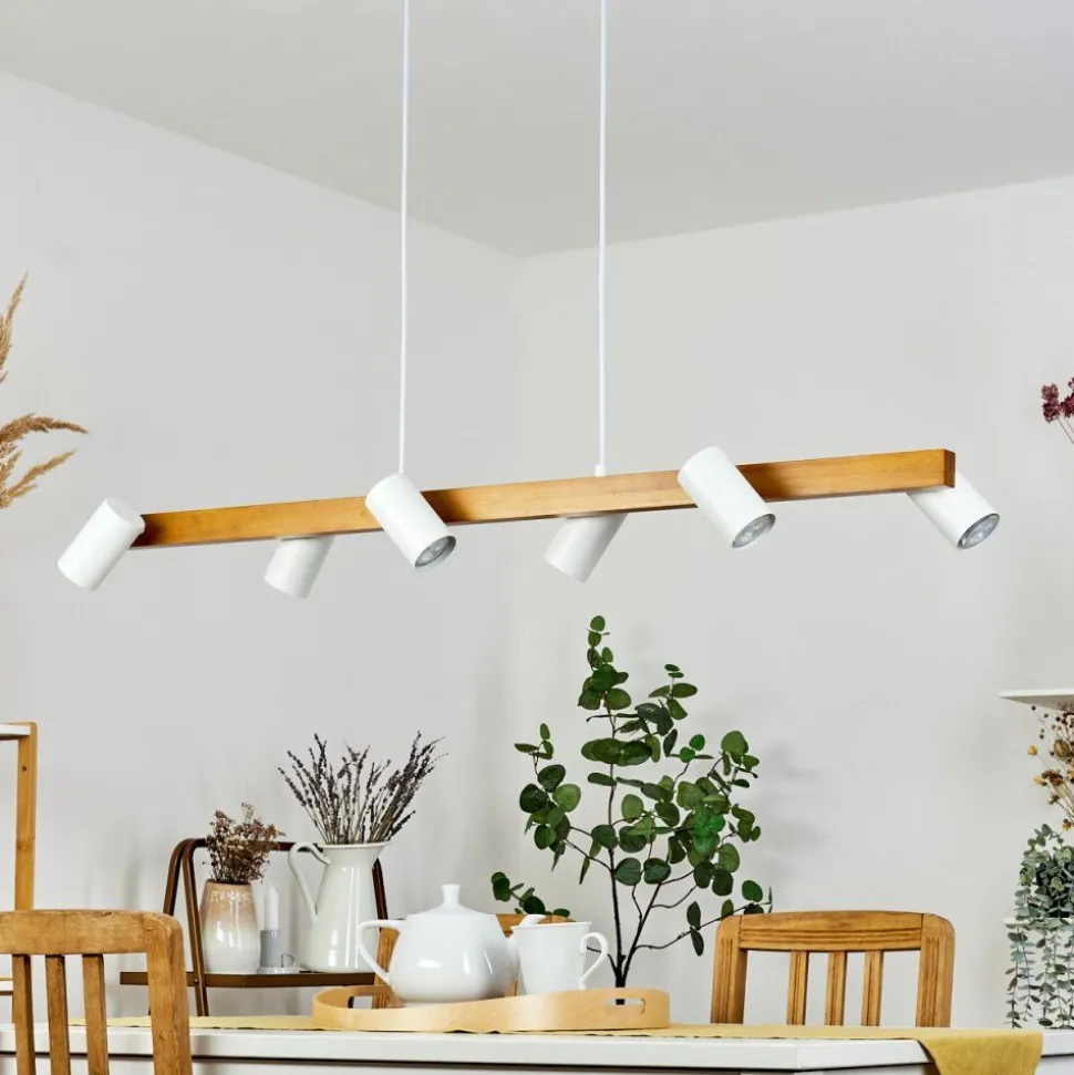 Suspension Zuoz Ecru, Blanc, 6 Lumieres