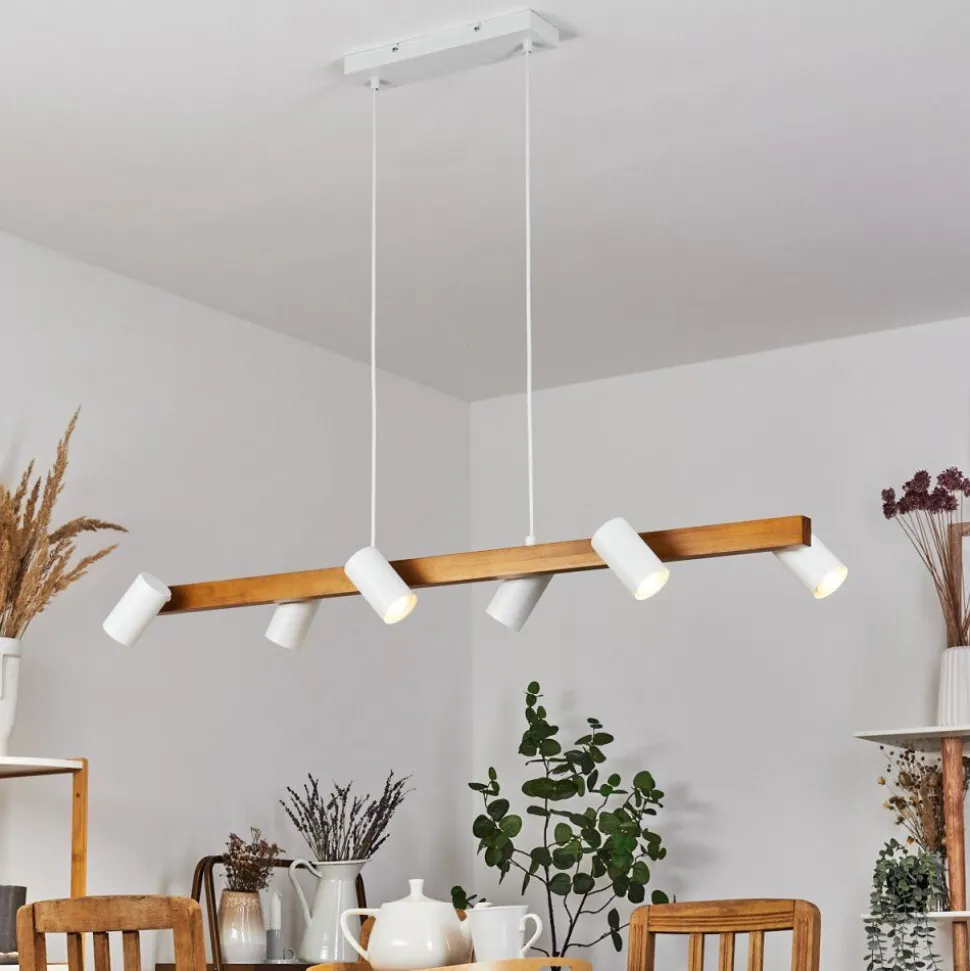 Suspension Zuoz Ecru, Blanc, 6 Lumieres