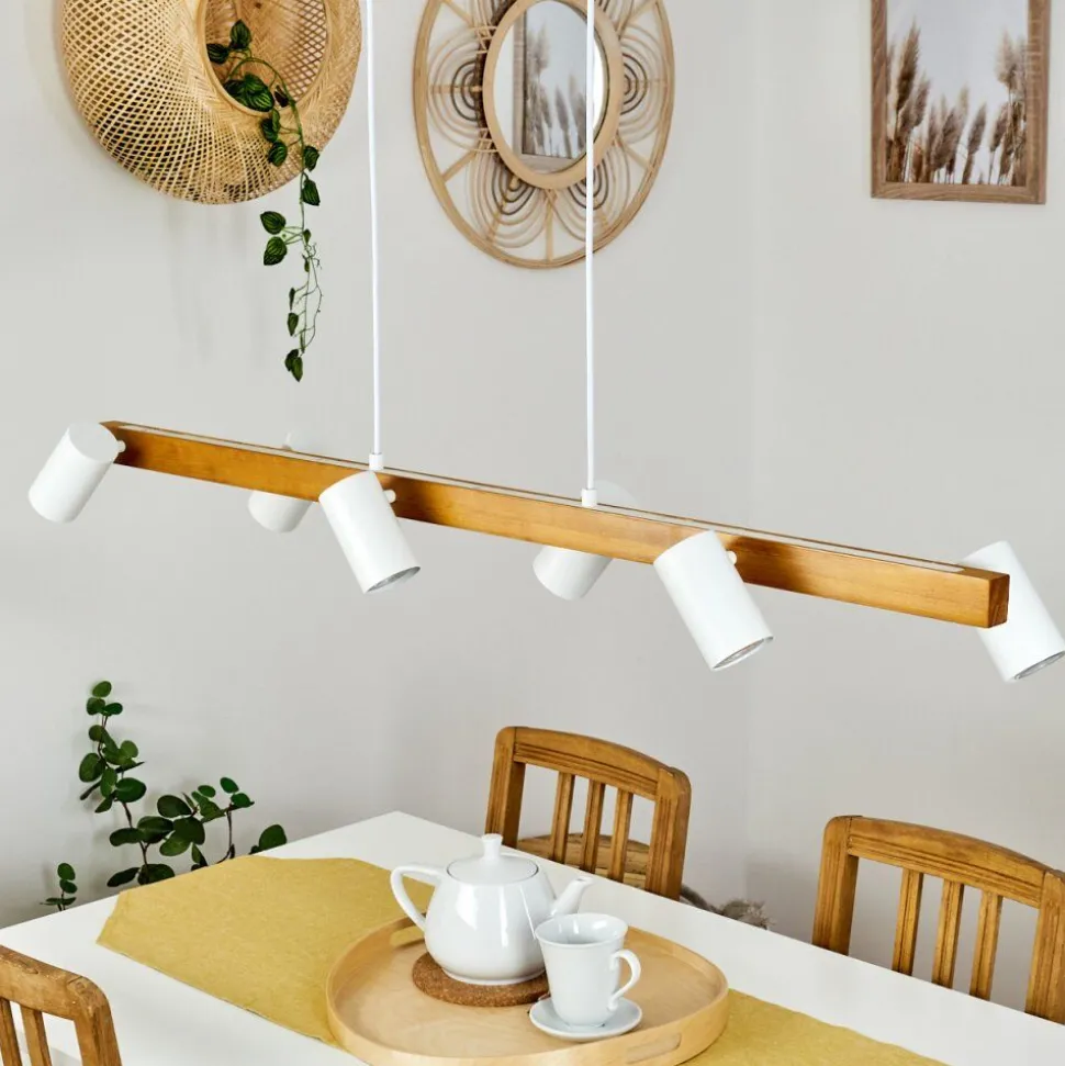 Suspension Zuoz Ecru, Blanc, 6 Lumieres