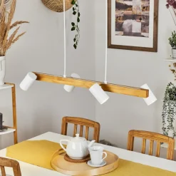 Suspension Zuoz Ecru, Blanc, 4 Lumieres