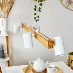 Suspension Zuoz Ecru, Blanc, 4 Lumieres