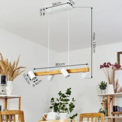 Suspension Zuoz Ecru, Blanc, 4 Lumieres