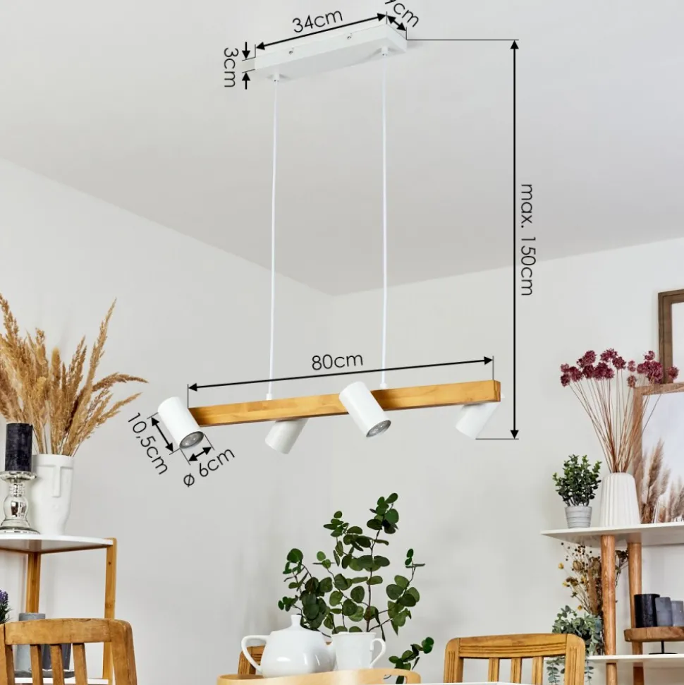 Suspension Zuoz Ecru, Blanc, 4 Lumieres