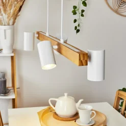 Suspension Zuoz Ecru, Blanc, 4 Lumieres