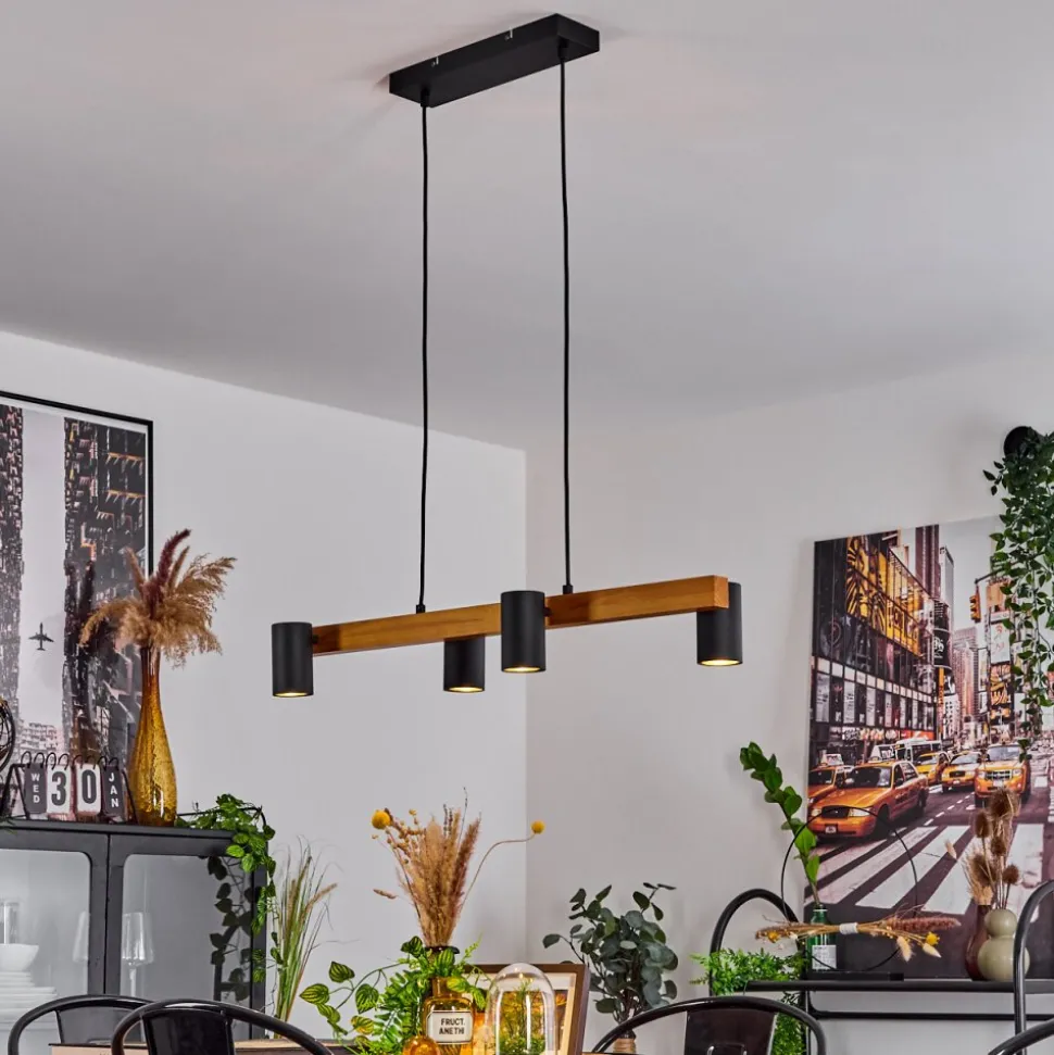 Suspension Zuoz Ecru, Noir, 4 Lumieres