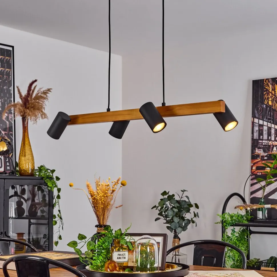 Suspension Zuoz Ecru, Noir, 4 Lumieres