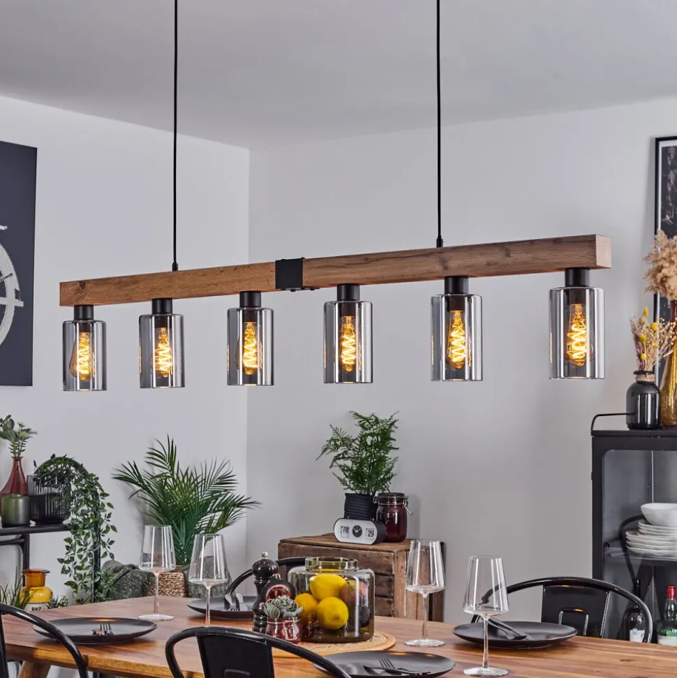 Suspensionhunouri Brun, Couleur Bois, Noir, 6 Lumieres