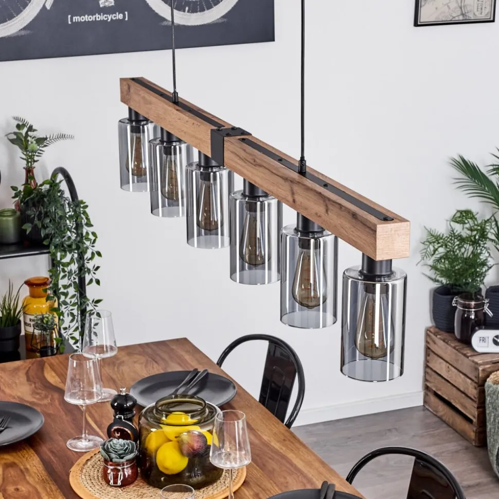Suspensionhunouri Brun, Couleur Bois, Noir, 6 Lumieres