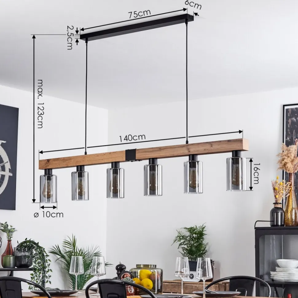 Suspensionhunouri Brun, Couleur Bois, Noir, 6 Lumieres