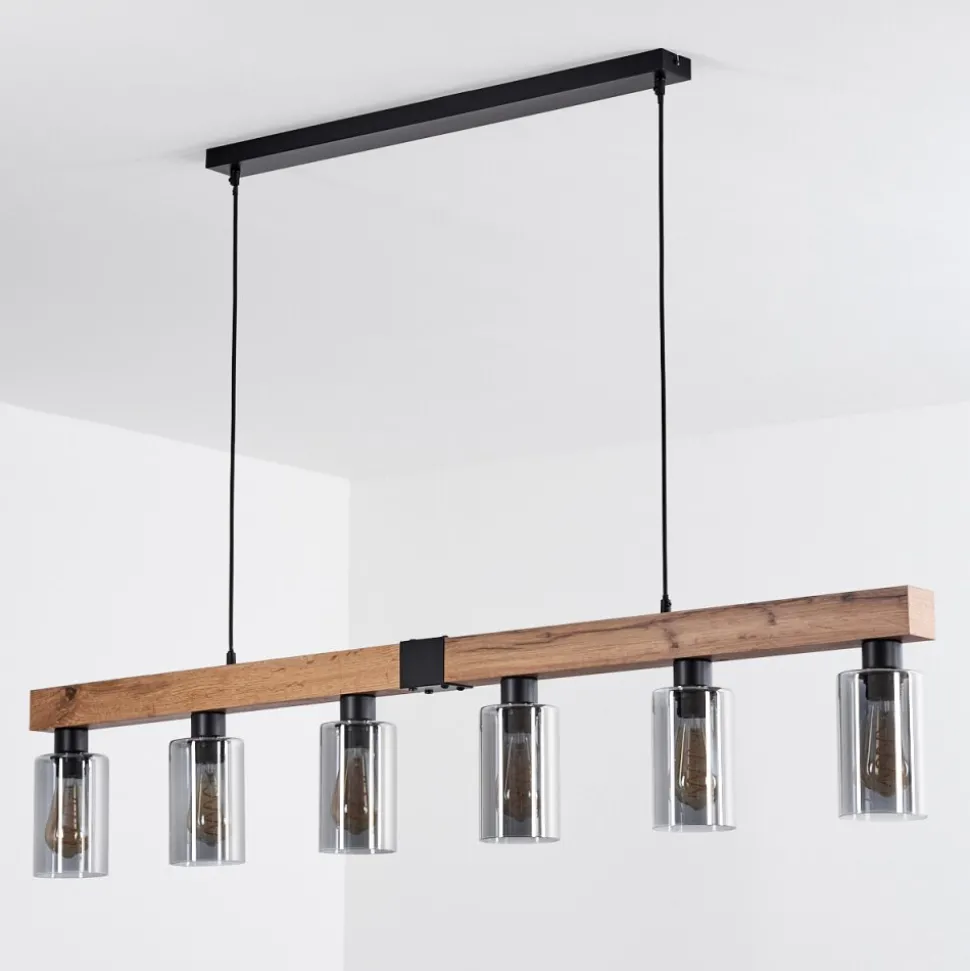 Suspensionhunouri Brun, Couleur Bois, Noir, 6 Lumieres