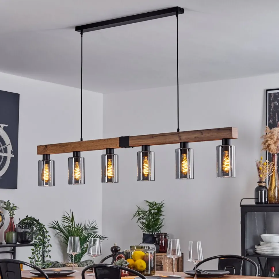 Suspensionhunouri Brun, Couleur Bois, Noir, 6 Lumieres
