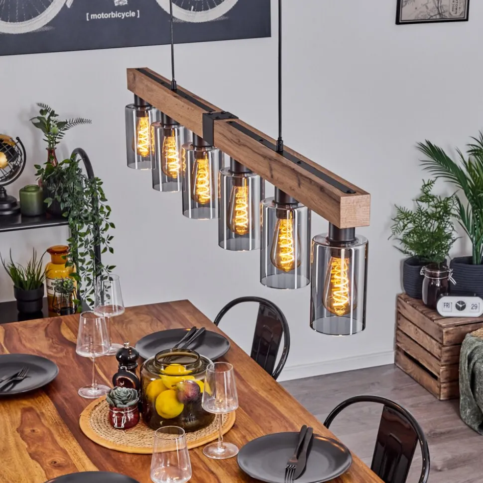 Suspensionhunouri Brun, Couleur Bois, Noir, 6 Lumieres