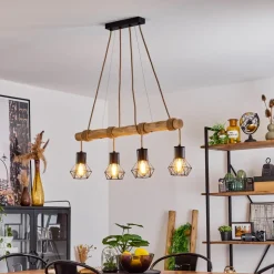Suspensionmechaico Ecru, Noir, 4 Lumieres