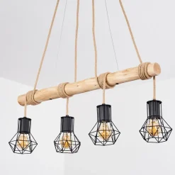 Suspensionmechaico Ecru, Noir, 4 Lumieres
