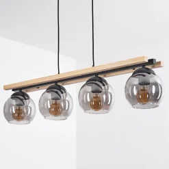 Suspensionpodre Bois Clair, Noir, 4 Lumieres
